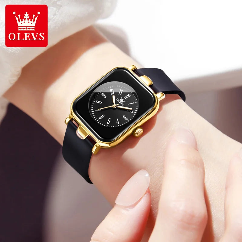 OLEVS Square Dial Ladies' Watches Fashion Casual Waterproof Luminous Watch Simple Silicone Strap Quartz Watch for Women 9961