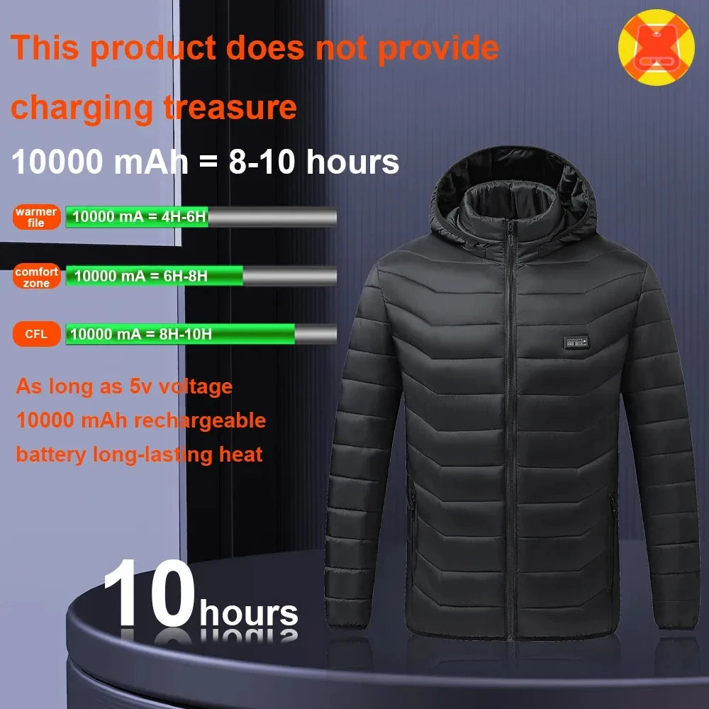 Heated Jacket, USB Intelligent Dual Control Switch 9-19 Zone Heated Jacket, Men's Women's Warm Cotton Jacket with Removable Hood