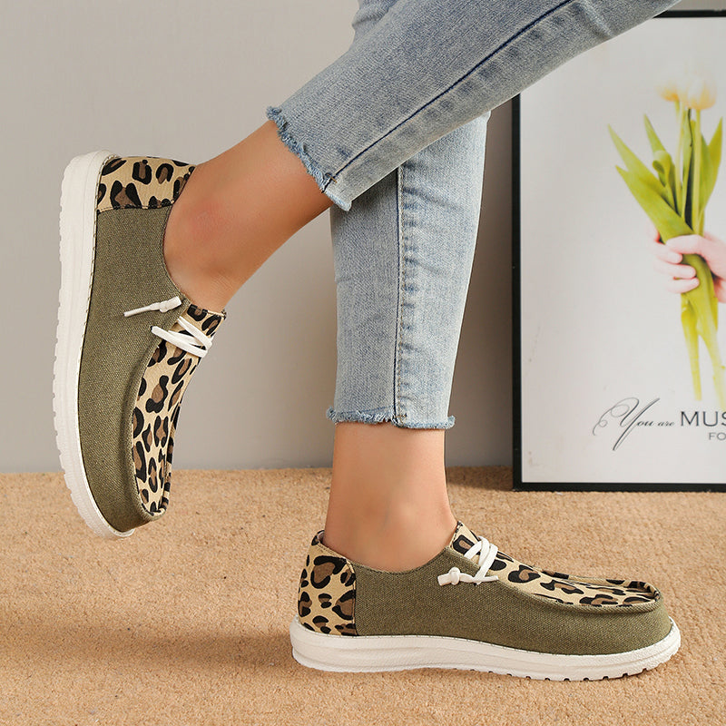 Women Sneakers Shoes Solid Leopard Breathable Casual Sneakers Woman Flats Lace Up Round Toe Women's Vulcanize Shoes