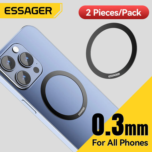 Essager 2PCS Magnetic Metal Ring 0.3mm Universal Sticker for iPhone 15 14 Pro MagSafe Magnet for Samsung Wireless Charging Plate