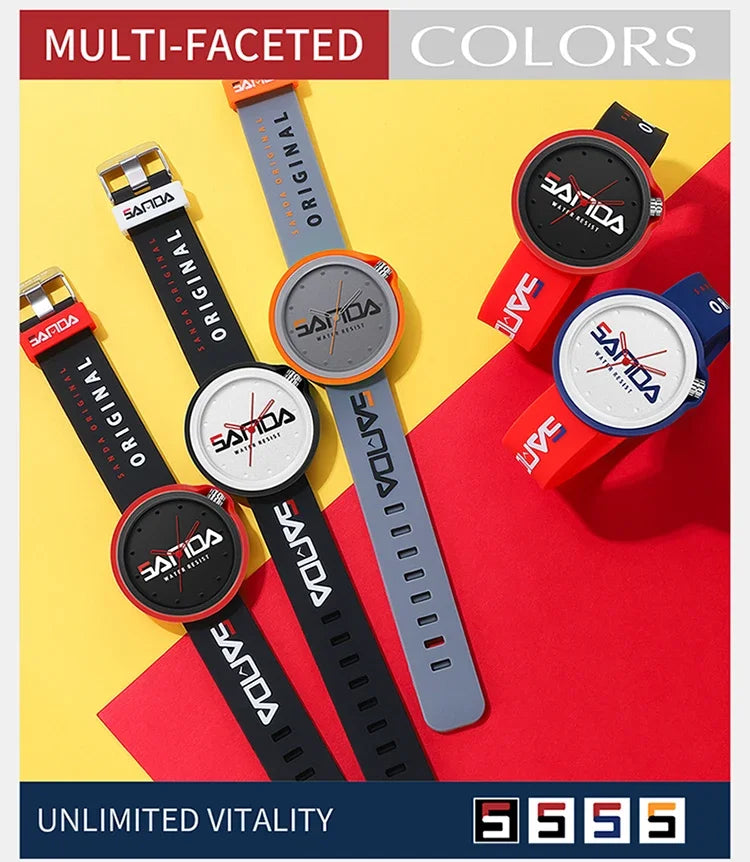 SANDA 3200 Product Fashion Brand Ladies Watch Sports Silicone Quartz Cool Waterproof Red White Black Wrist Watch Casual Men