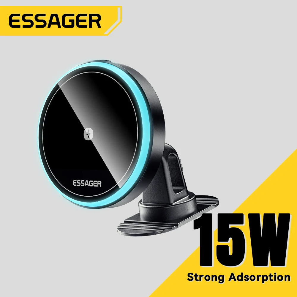 Essager 15W Magnetic Wireless Car Phone Holder Adjustable 360 degrees Car Charger For iPhone15 14 13 Pro Samsung Universal Phone