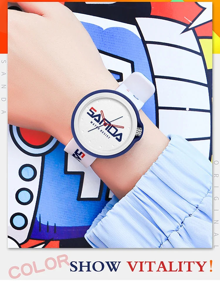 SANDA 3200 Product Fashion Brand Ladies Watch Sports Silicone Quartz Cool Waterproof Red White Black Wrist Watch Casual Men