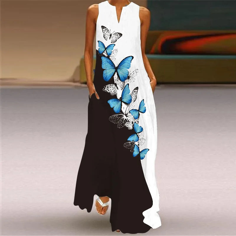 Mask printing Dress Sexy Sleeveless Dress  V-Neck  Casual  Clothing Women