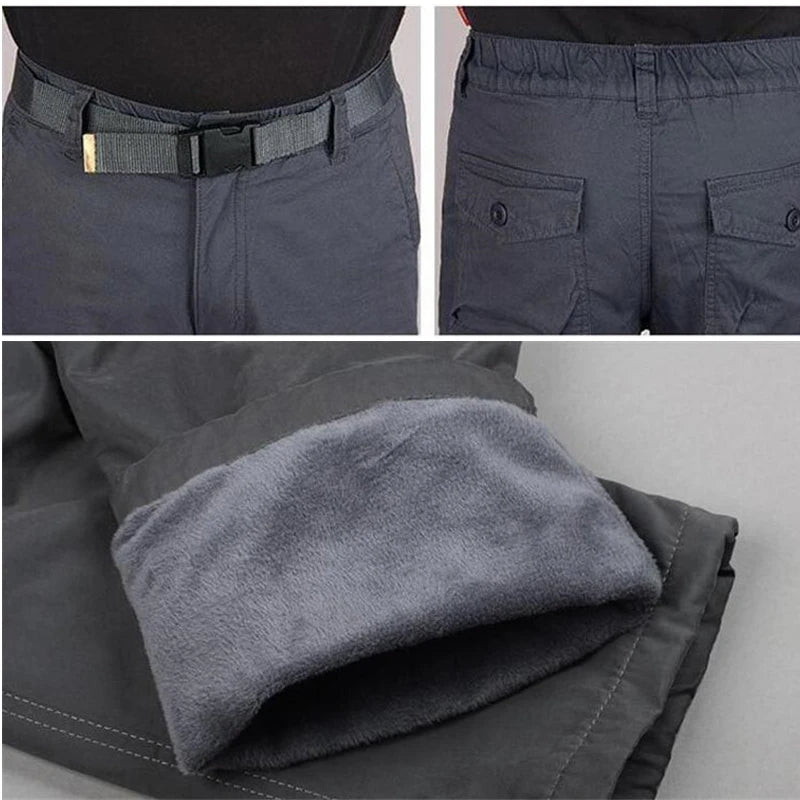 Winter Thicken Fleece Pants Men Casual Cotton Military Tactical Baggy Cargo Pants Double Layer Thermal Warm Straight Trousers