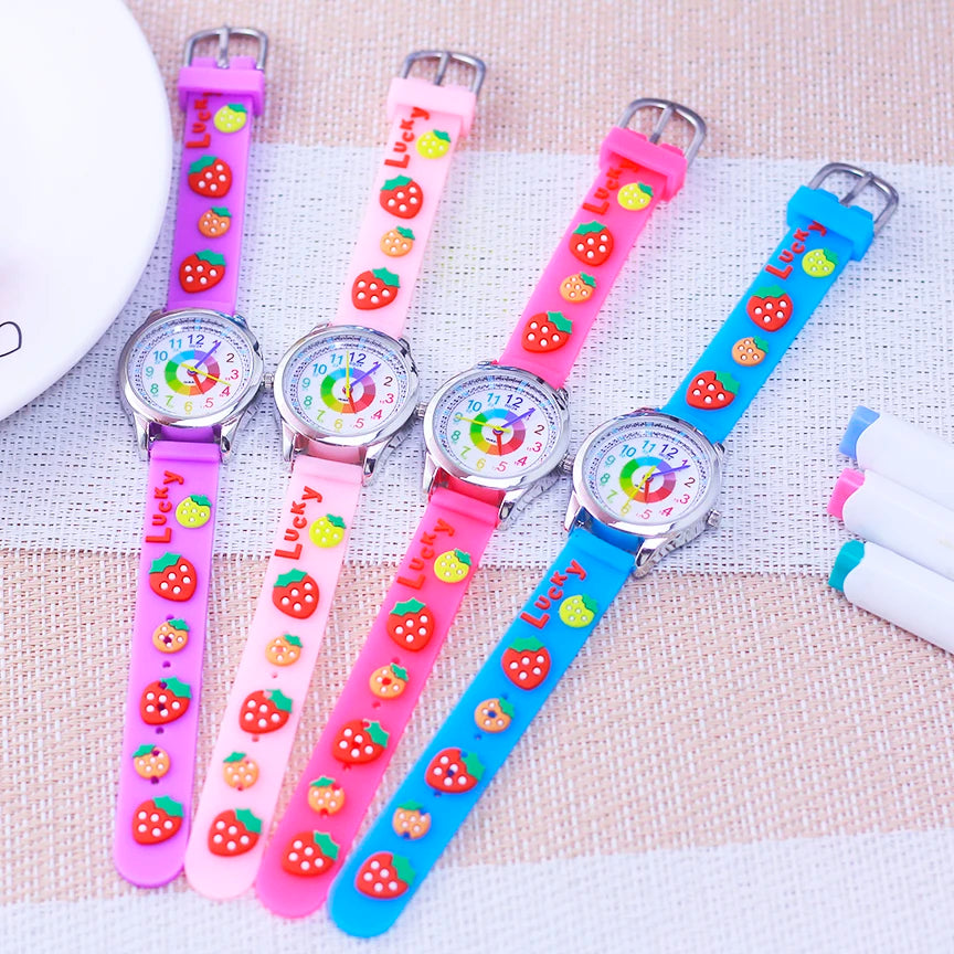 Smart Child Children‘s Girls Babies Cute Sweetheart Princess 3D Strawberry Silicone Color Digital Watch Kids Items Wristwatches