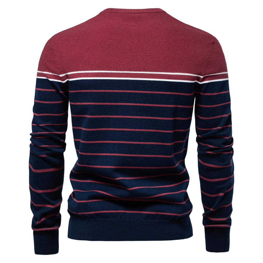 AIOPESON New O-neck Cotton Pullover Men's Sweater Striped Casual Autumn and Winter High Quality Knitted Sweaters for Men