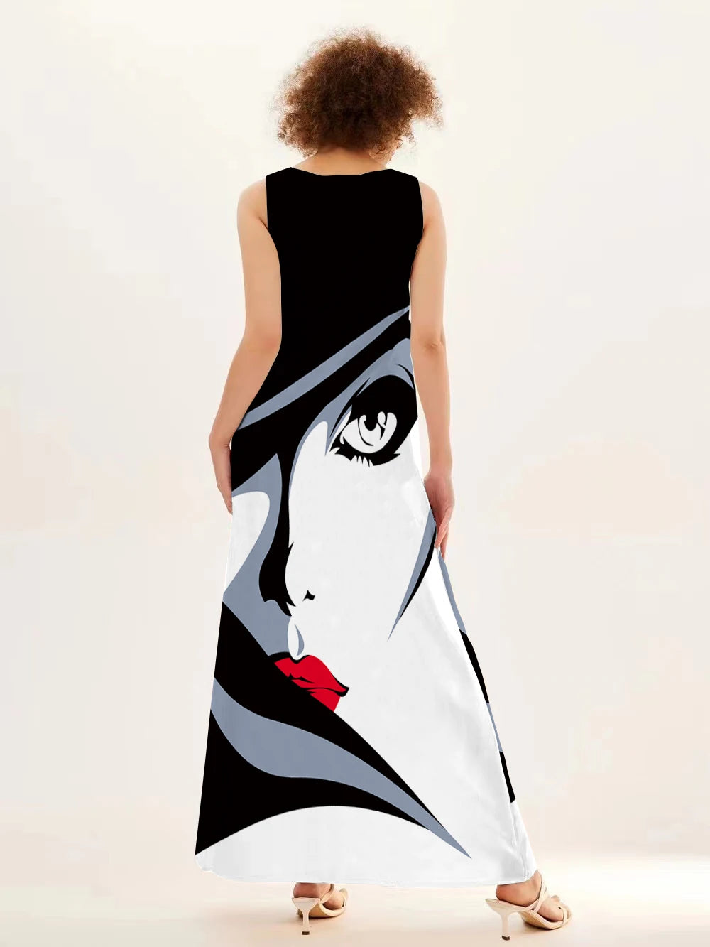 Mask printing Dress Sexy Sleeveless Dress  V-Neck  Casual  Clothing Women