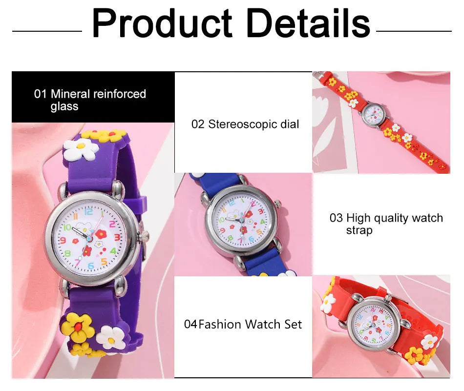 New Kids Watches Cartoon Watches Pink Silicone Quartz Wristwatch Birthday Gift Girl Boy Children Study Time Girl Watch