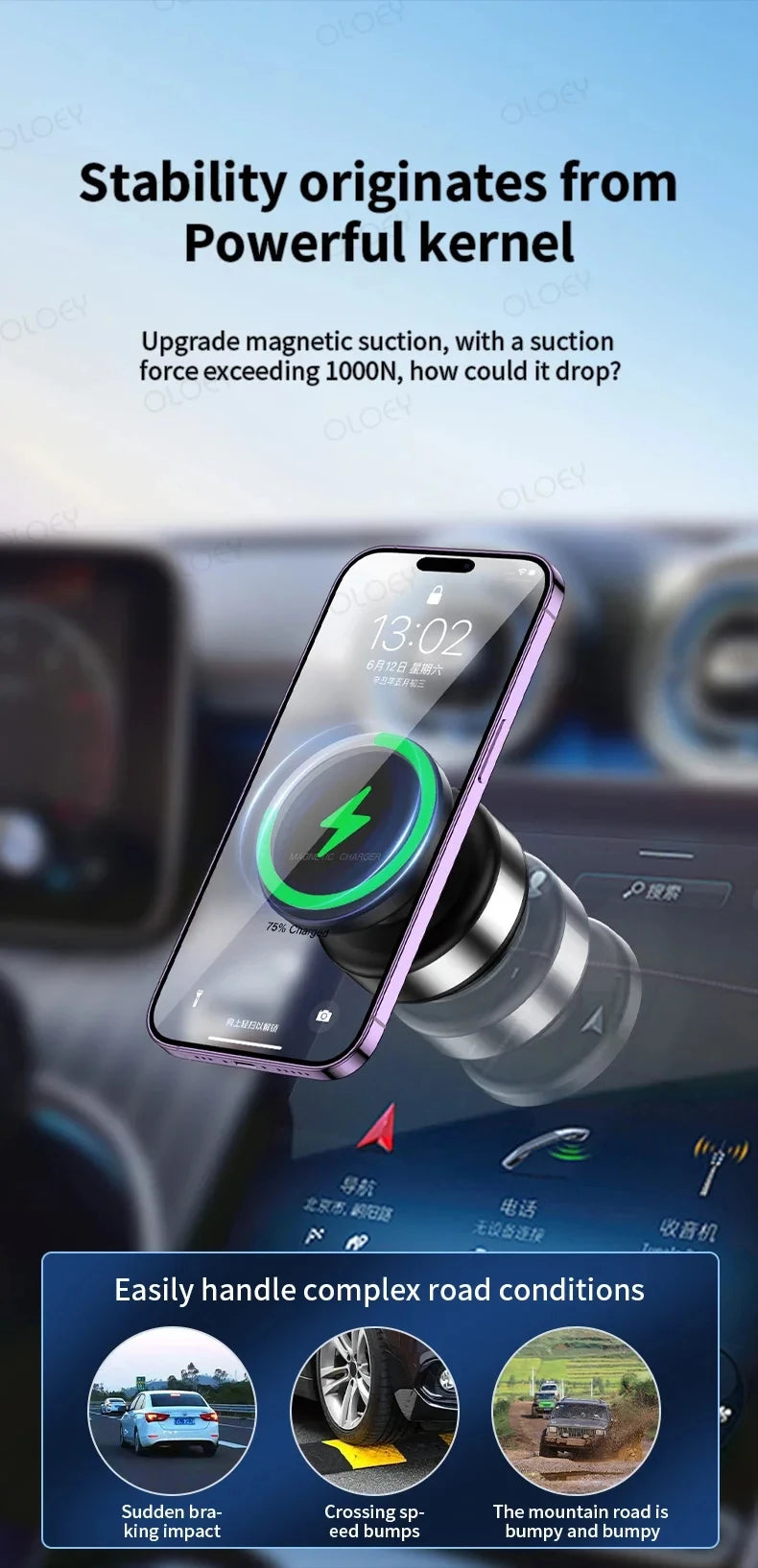 Wireless charge 360°rotatable vacum car holder For iPhone Samsung Xiaomi magnetic car mount vacuum phone holder