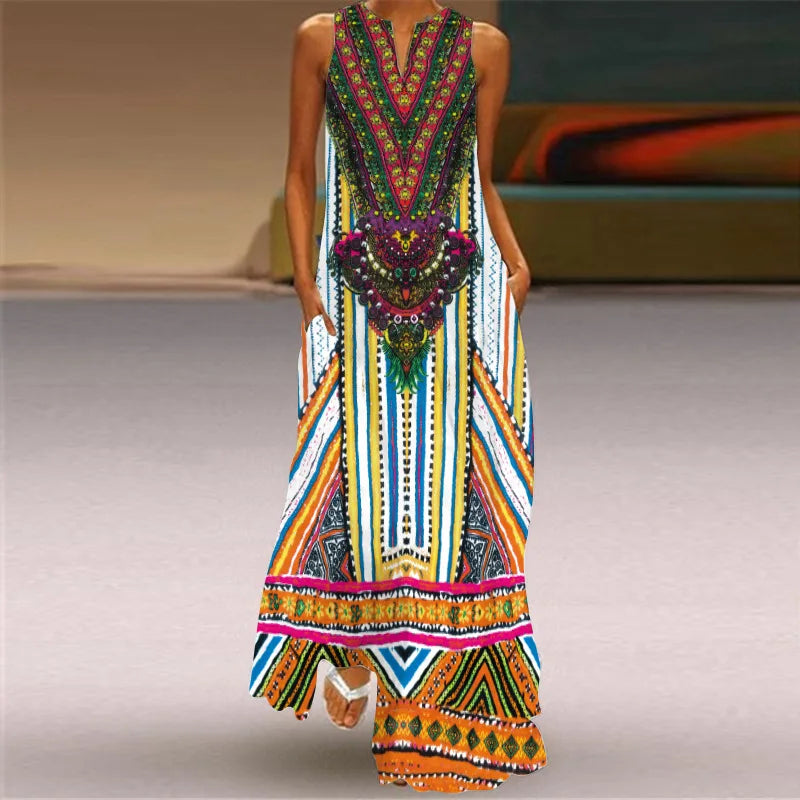 Mask printing Dress Sexy Sleeveless Dress  V-Neck  Casual  Clothing Women