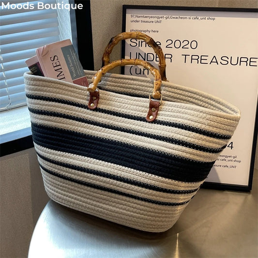 MOODS Straw Beach Handbags For Women 2023 Designer Luxury Crochet Bags Bohemia Style Raffia Rattan Large Capacity Shopper Totes