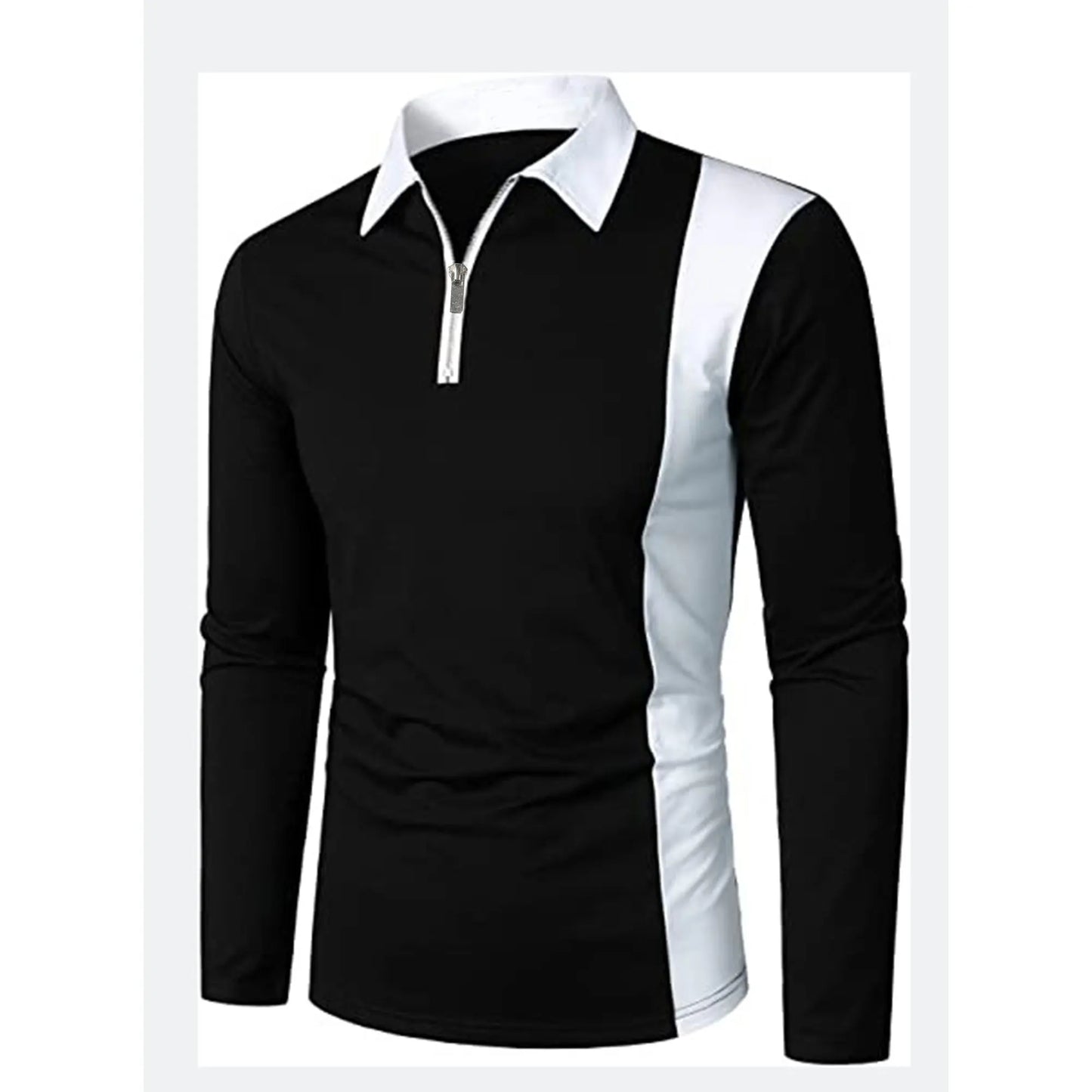 Men's long sleeve Color matching Stylish zipper with men's lapel long sleeve