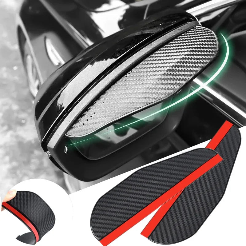 2Pcs Car Rearview Mirror Rain Eyebrow Visor Carbon Fiber Rear View Sun Visor Rainproof Blades Sticker Car Decor  Accessories