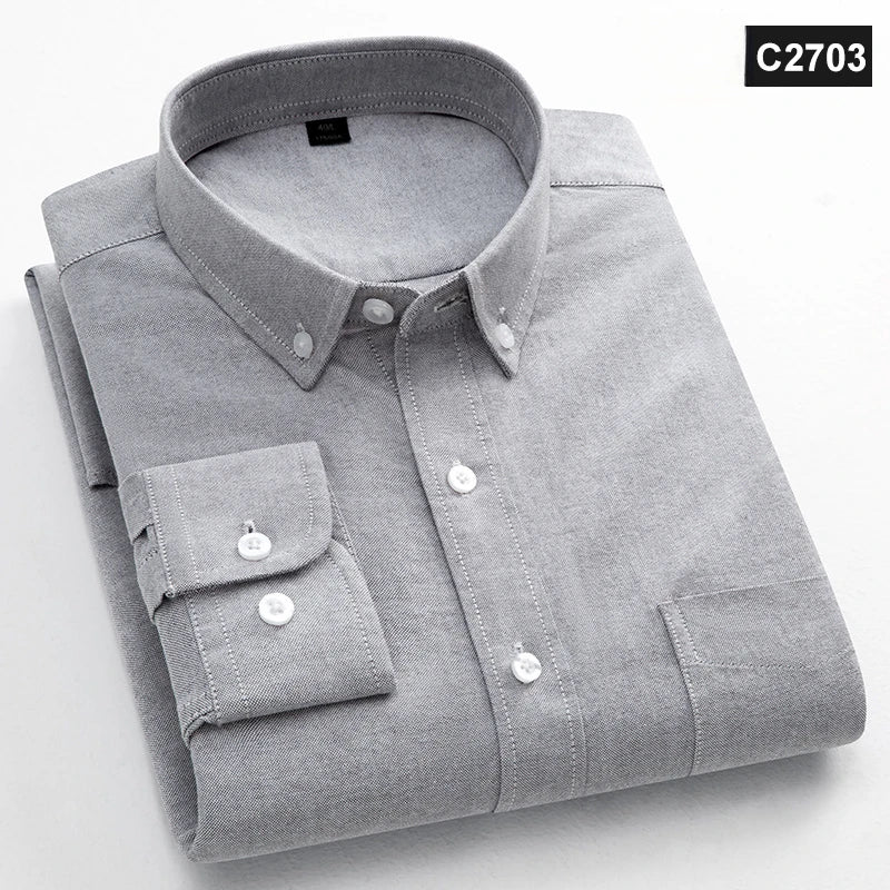 Classic fit fasion 100%Cotton long-sleeve shirt for men single pocket slim fit Casual top soft Oxford solid color office clothes