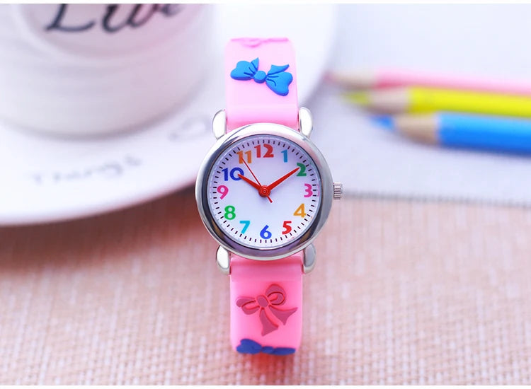 2024 New Girls Boys Lovely Cute Bow Tie Silicone Strap Watches Stainless Steel Dial Colorful Digital Watch For Little Kids Gifts