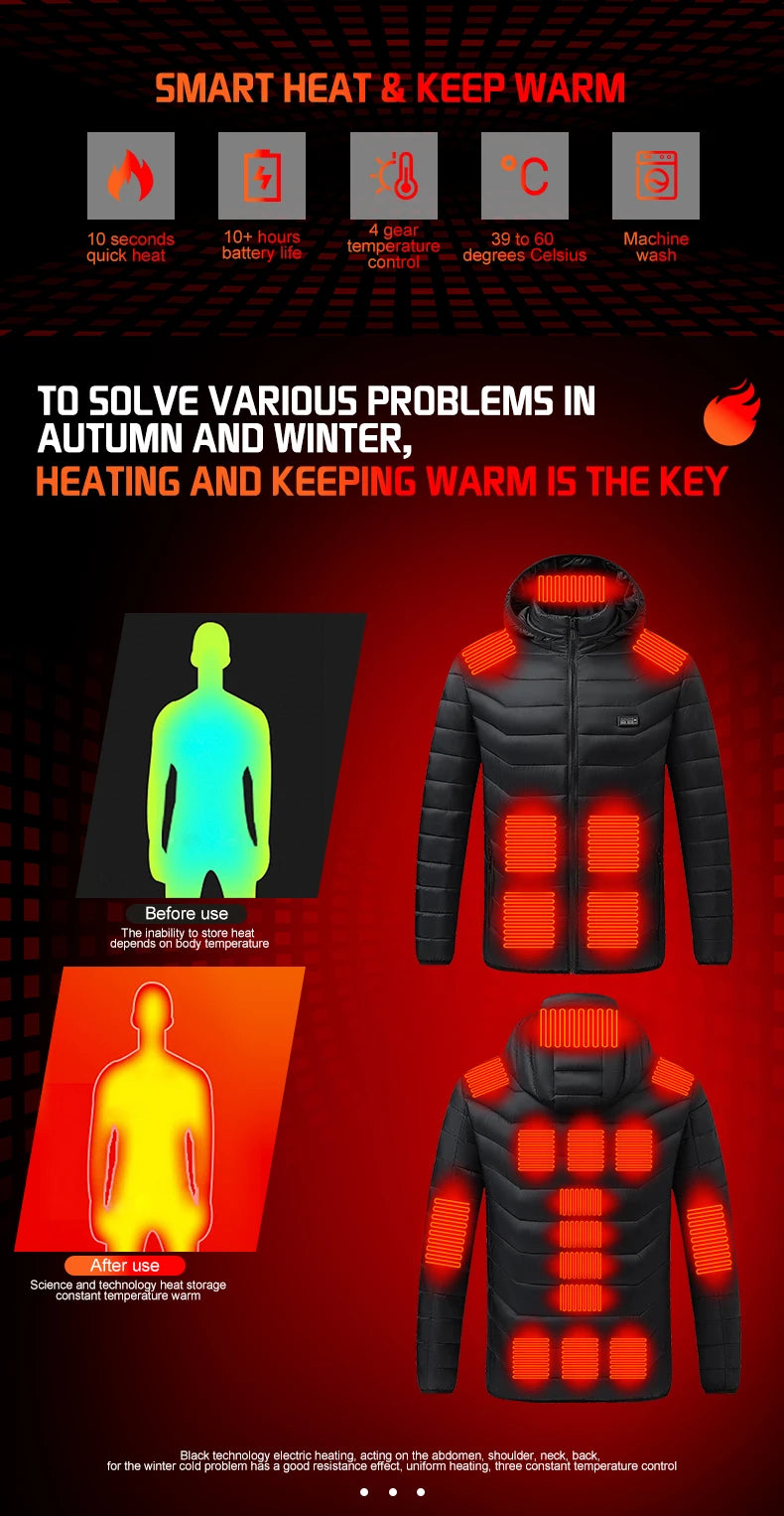 TODWARM Heated Jacket 21 Areas Winter Men's Women's Motorcycle Jacket USB Electric Heating Jacket Heated Vest Moto Thermal Cloth