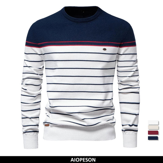 AIOPESON New O-neck Cotton Pullover Men's Sweater Striped Casual Autumn and Winter High Quality Knitted Sweaters for Men