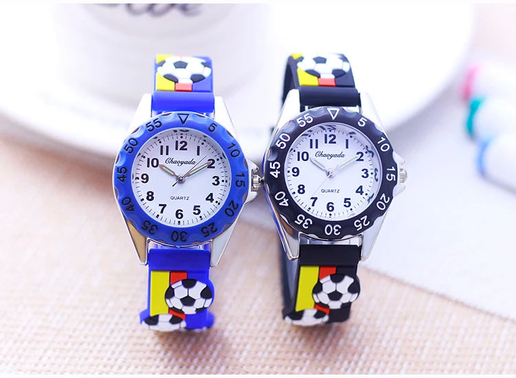 New Children's Boys Gilrs 3D Cool Football Silicone Strap Watches Students 3-12ages Kids Football Match Sports Waterproof Watch