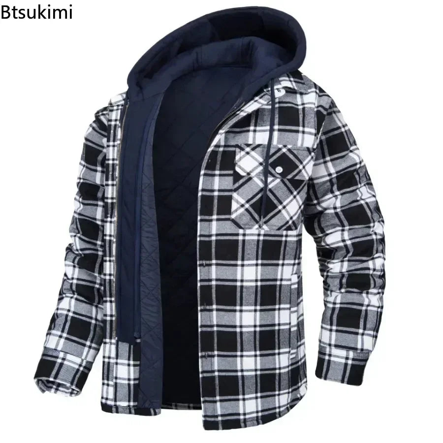 2024 Men's Winter Warm Jacket Coats Clothing Casual Hooded Shirts Jacket Men Thicker Cotton Warm Coats Loose Jacket Coats Male