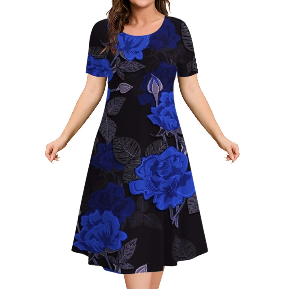 2024 New Floral Graphic Print Women's Dresses Elegant Midi Dresses Summer Dresses Plus Size Female Fashion Free Shipping