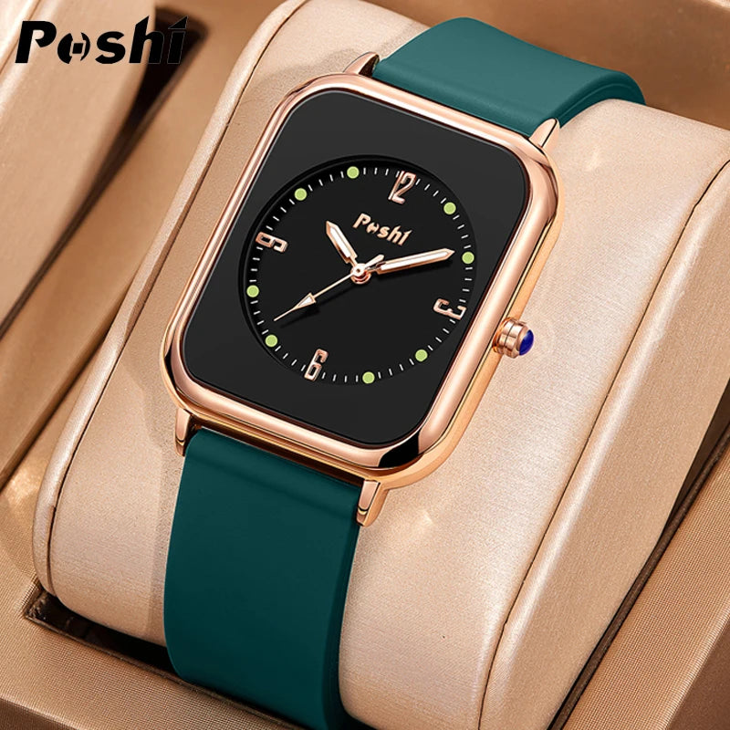 POSHI Luxury Ladies Bracelet Quartz Watch Women Watch Bracelet Set White Dial Simple Leather Luxury Ladies Watch Montre Femme