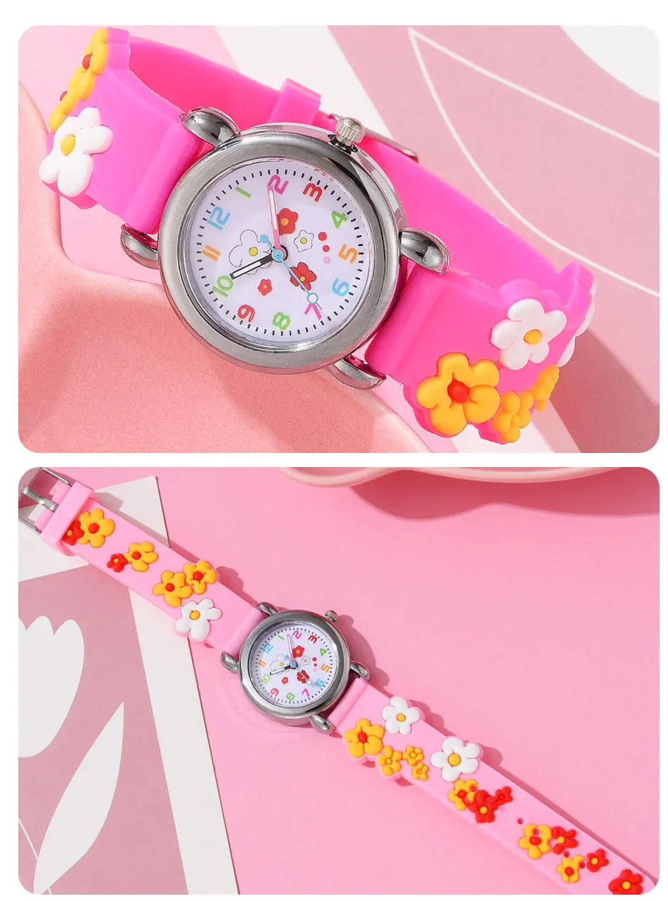 New Kids Watches Cartoon Watches Pink Silicone Quartz Wristwatch Birthday Gift Girl Boy Children Study Time Girl Watch