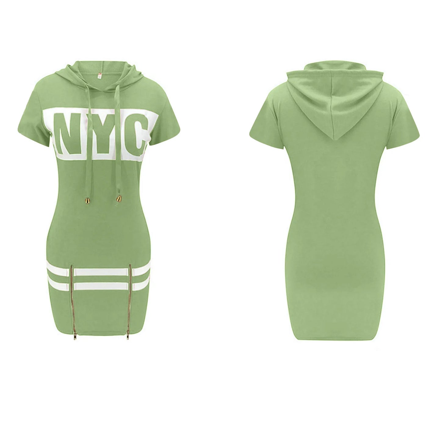 2022 Hooded Women Summer Dress Short Sleeve Letter Print Zipper Bandage Hoodies Lady Casual Sport Bodycon Vestidos Mini Dresses