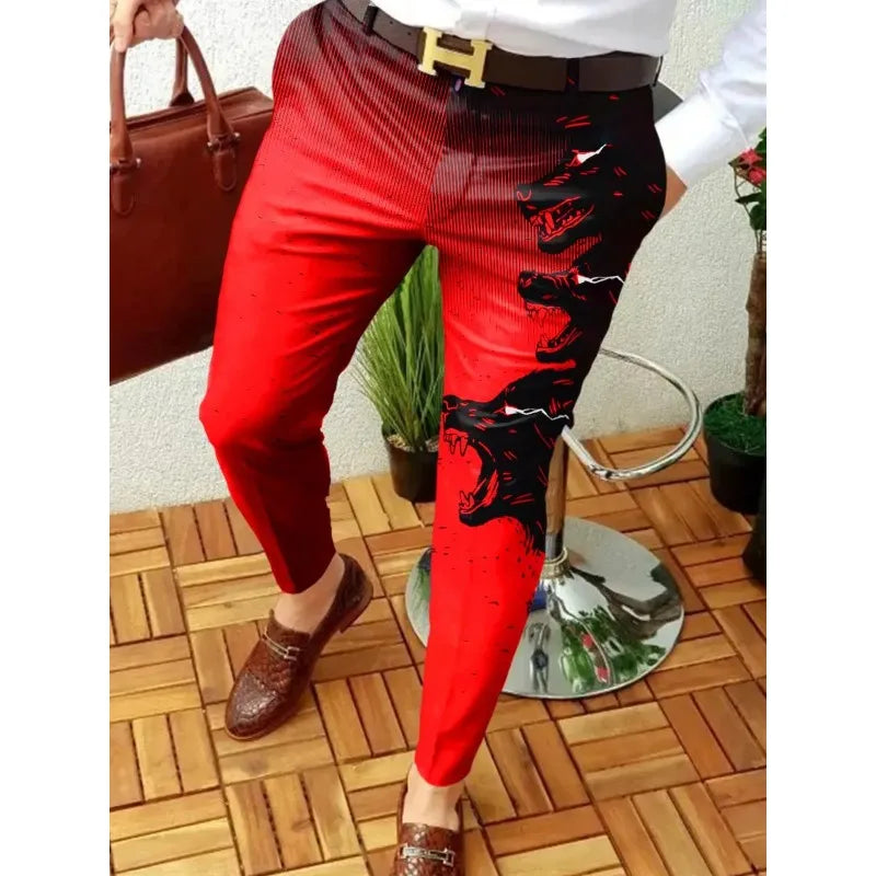 2024 New Men's Business and Leisure Pants Retro Pattern Printed Straight Tube Pants Men's Spring and Autumn Fashion Street Wear