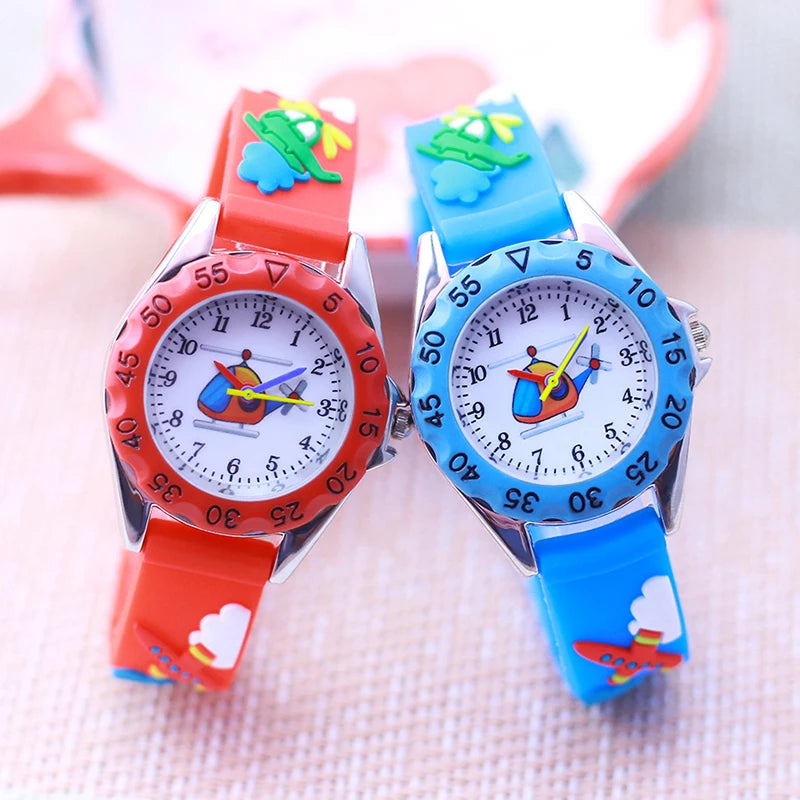 New Style Fashion Children Boys Girls Cartoon Helicopter Plane High Quality Watches Students Kids Cool Water Resistant Watches