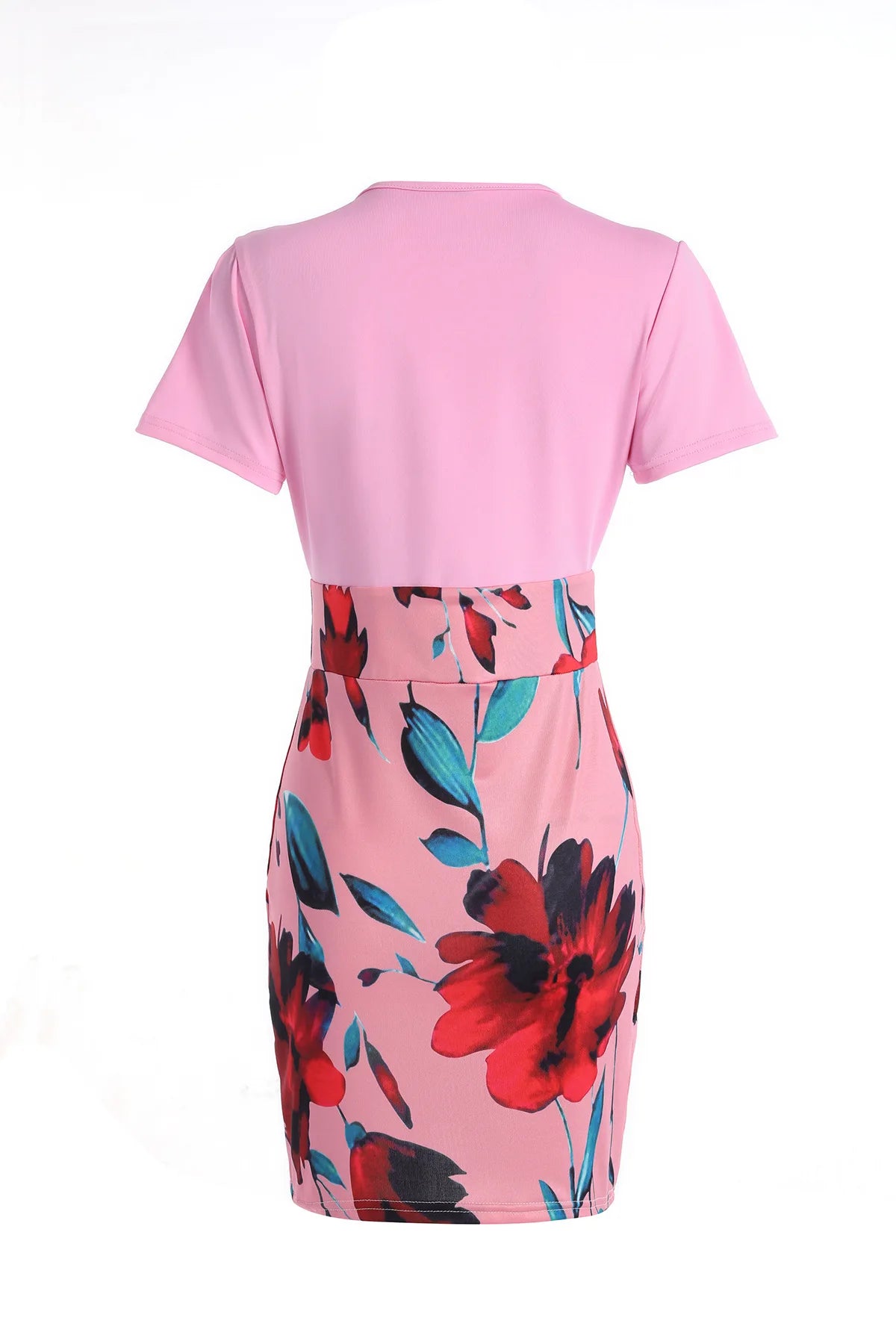 New Colored Flower Wrapped Hip Short sleeved Dress for Women