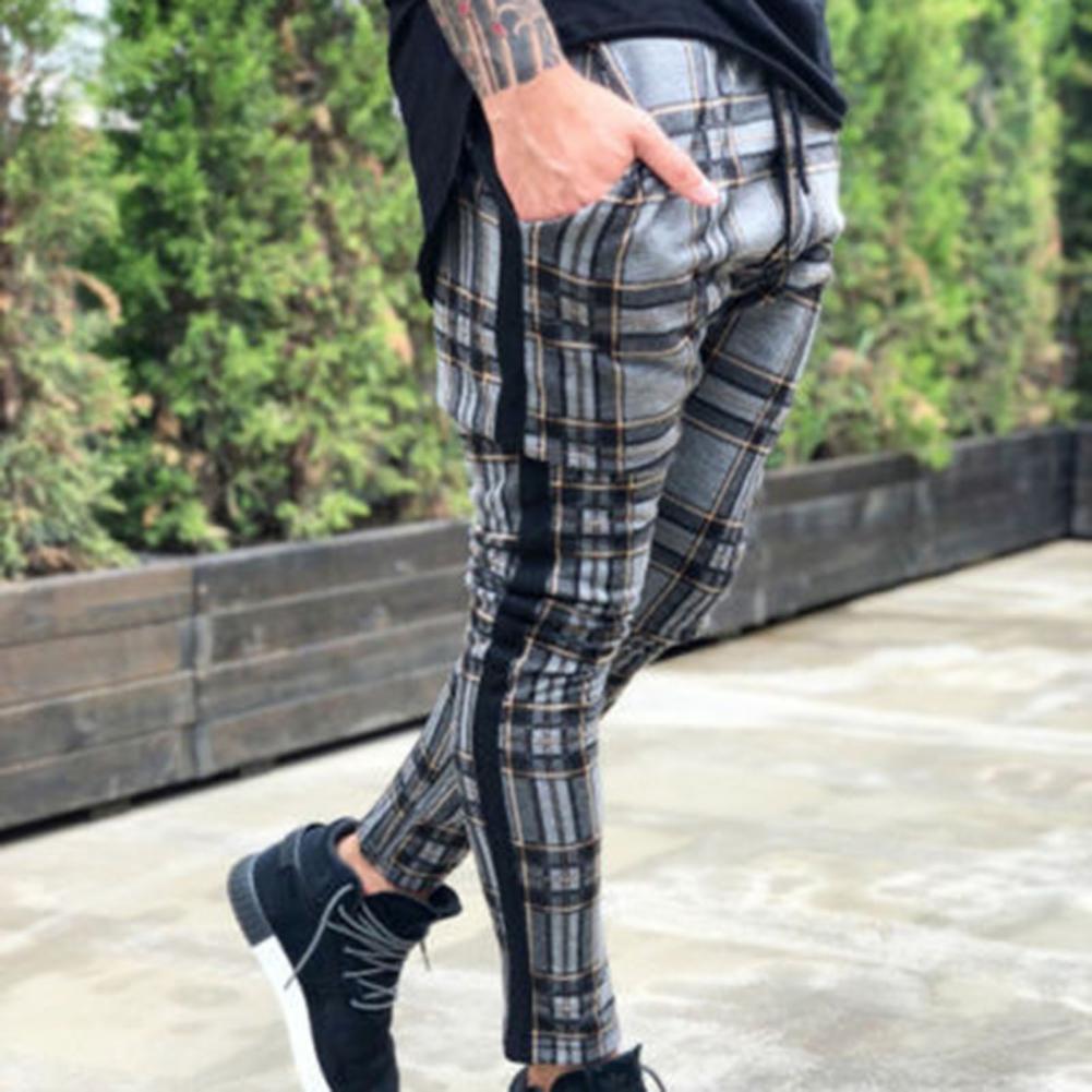 Pencil Pants Sweatpants Men Pants Plaid Simple Spring Sweatpants Mens Joggers Pants Mens Slim Fit Hole Pencil Pants Long Trouser