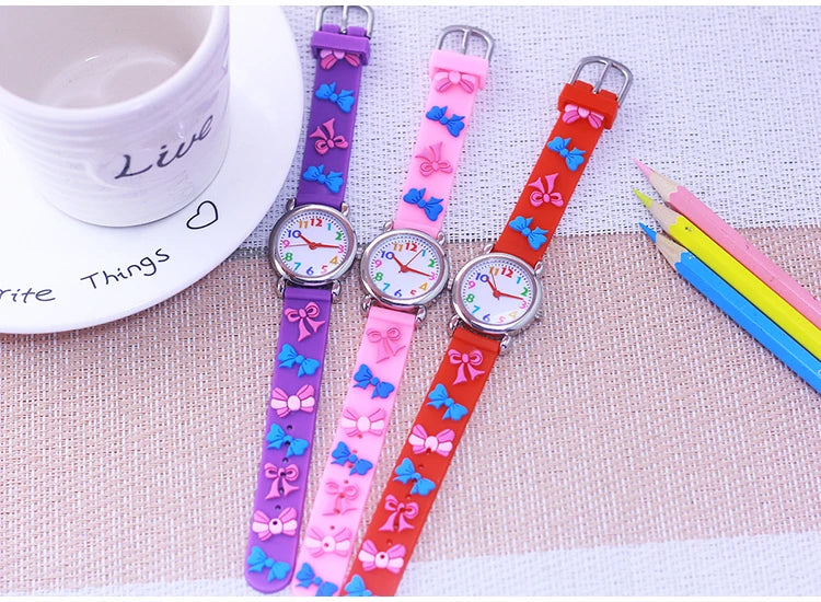 2024 New Girls Boys Lovely Cute Bow Tie Silicone Strap Watches Stainless Steel Dial Colorful Digital Watch For Little Kids Gifts