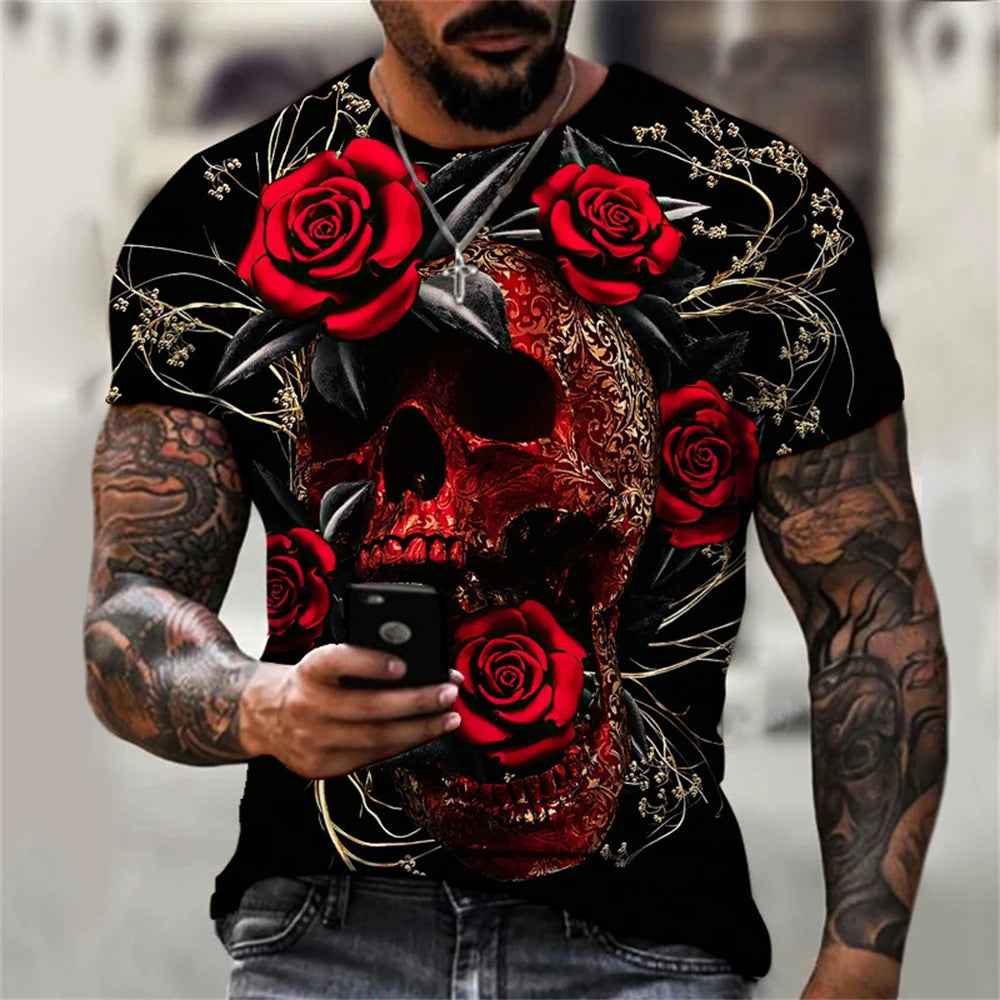 2023 Summer Men T-shirt 3D Graphic Bright Rose Print Vintage T Shirt Men Women Tshirt Casual Short Sleeve O-neck Streetwear