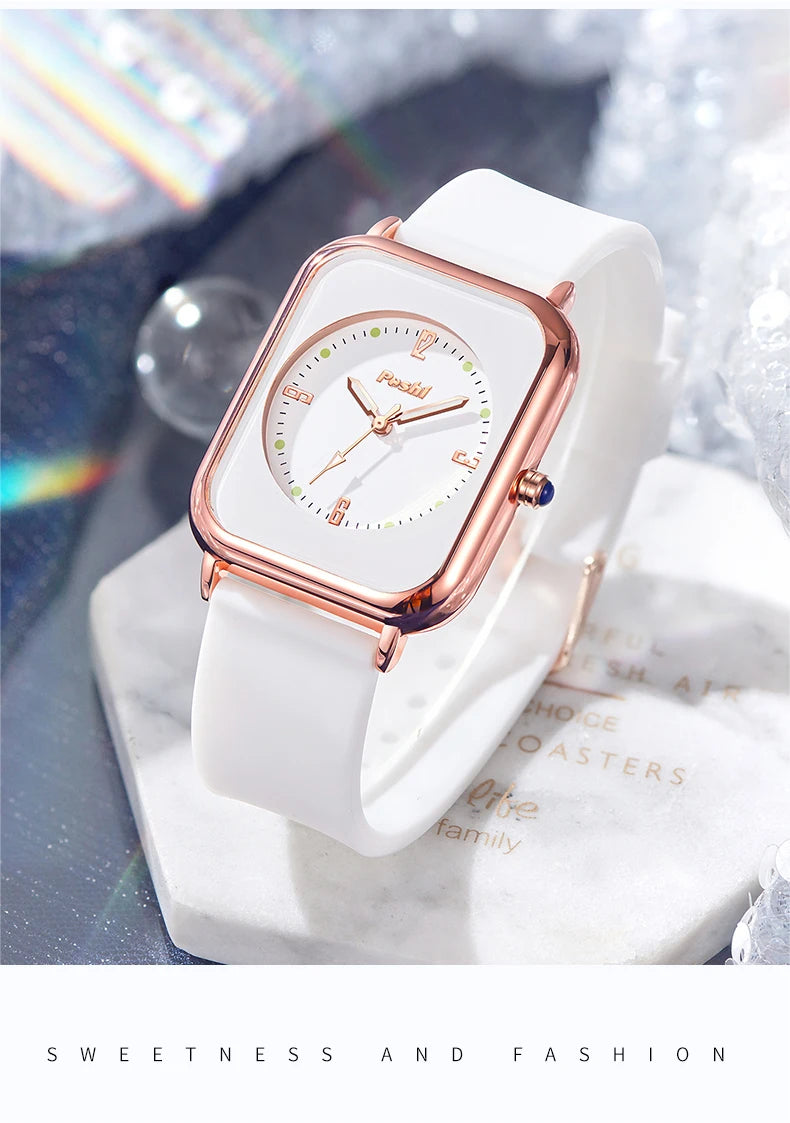 POSHI Luxury Ladies Bracelet Quartz Watch Women Watch Bracelet Set White Dial Simple Leather Luxury Ladies Watch Montre Femme