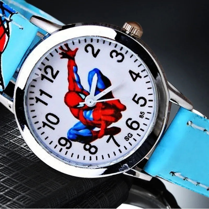 Children Cartoon Watch Spiderman Leather Strap Kids Quartz Watch Best Child Wristwatch Waterproof Men Watches Boy Gift