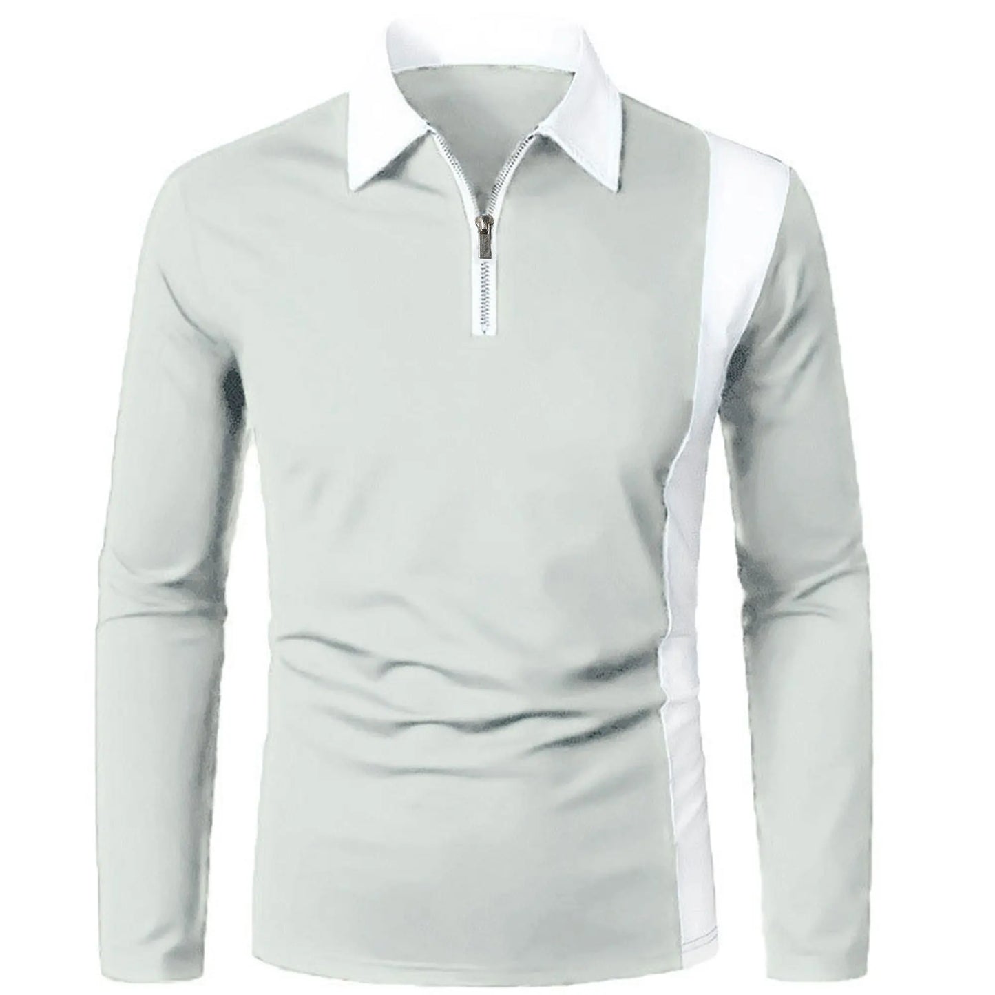 Men's long sleeve Color matching Stylish zipper with men's lapel long sleeve