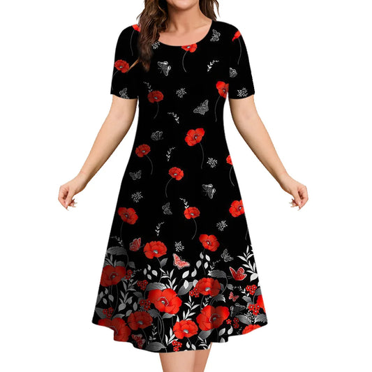 2024 New Floral Graphic Print Women's Dresses Elegant Midi Dresses Summer Dresses Plus Size Female Fashion Free Shipping