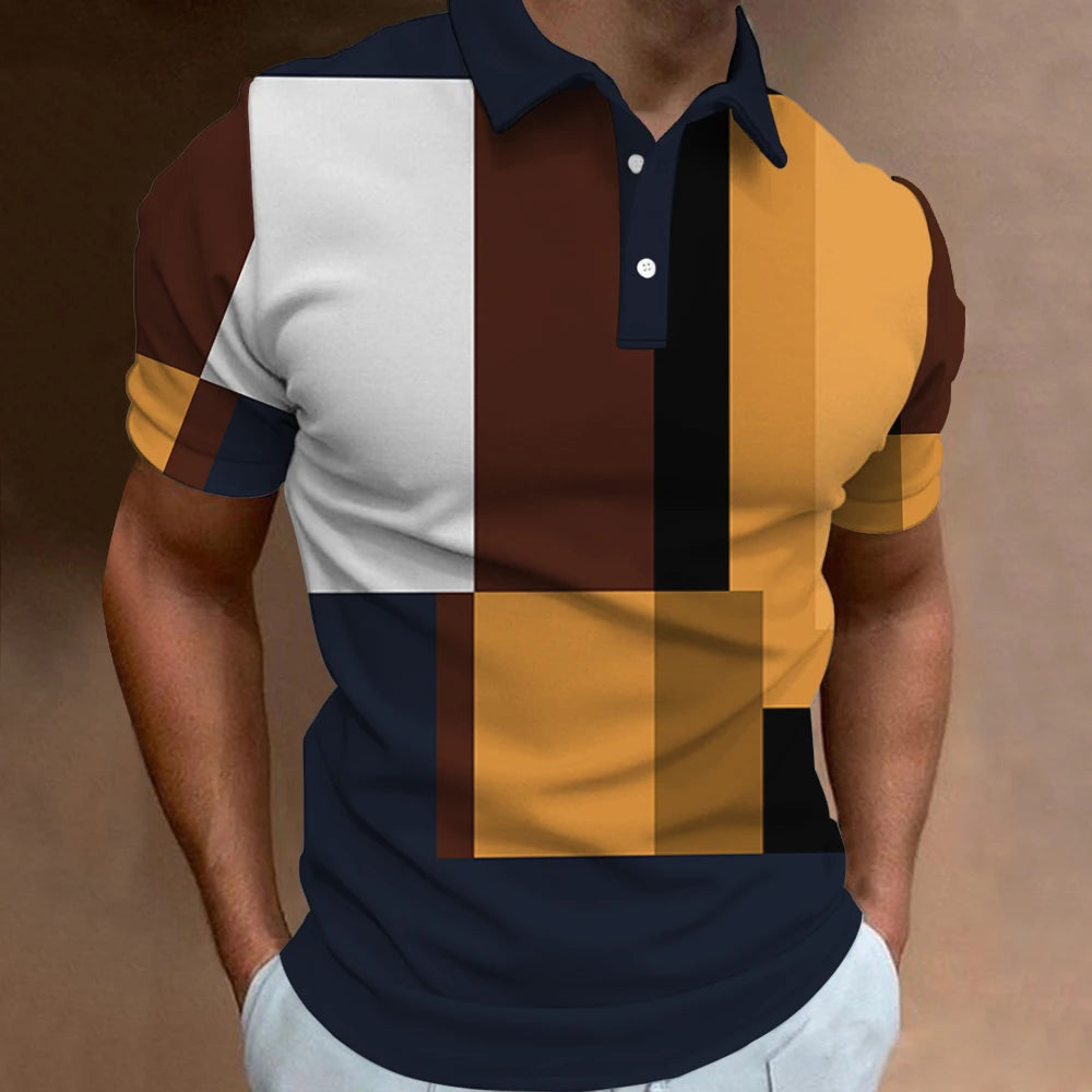 Summer Men's Polo Shirt Color Short Sleeve Tshirt Mesh Breathable Comfort Lapel Tops Tee Fashion Striped T Shirt Men's Fashion