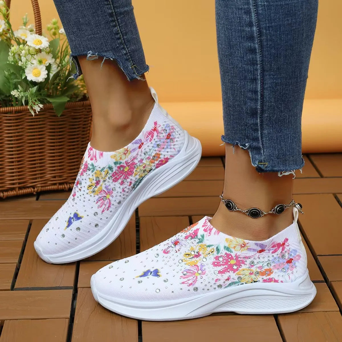 2024 Summer Women Shoes Knitting Sock Sneakers Women Flat Shoes Casual Breathable Sneakers Flats Walking Shoes for Women