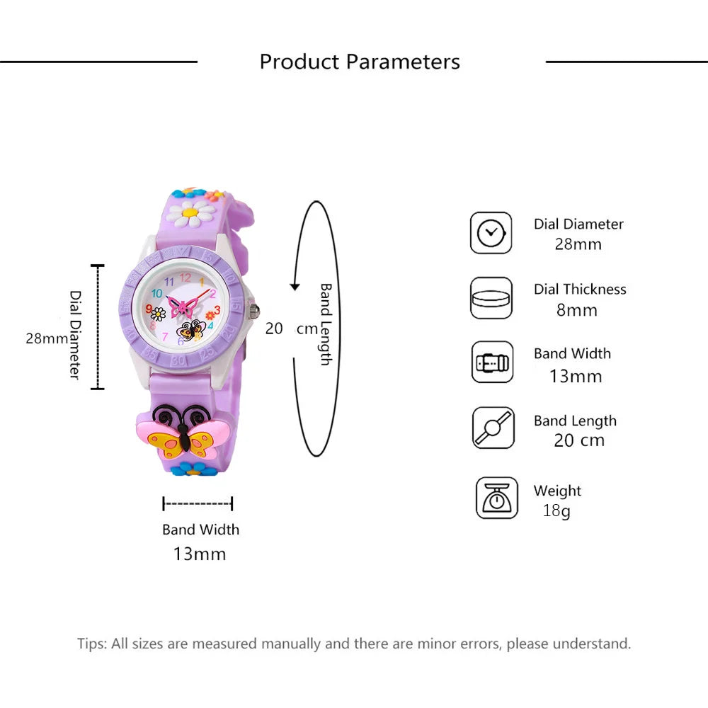 Cartoon Watch Fashion Small Butterfly Girl Quartz Watches Leisure Silicone Rose Red Children's Gift Clock Wristwatch