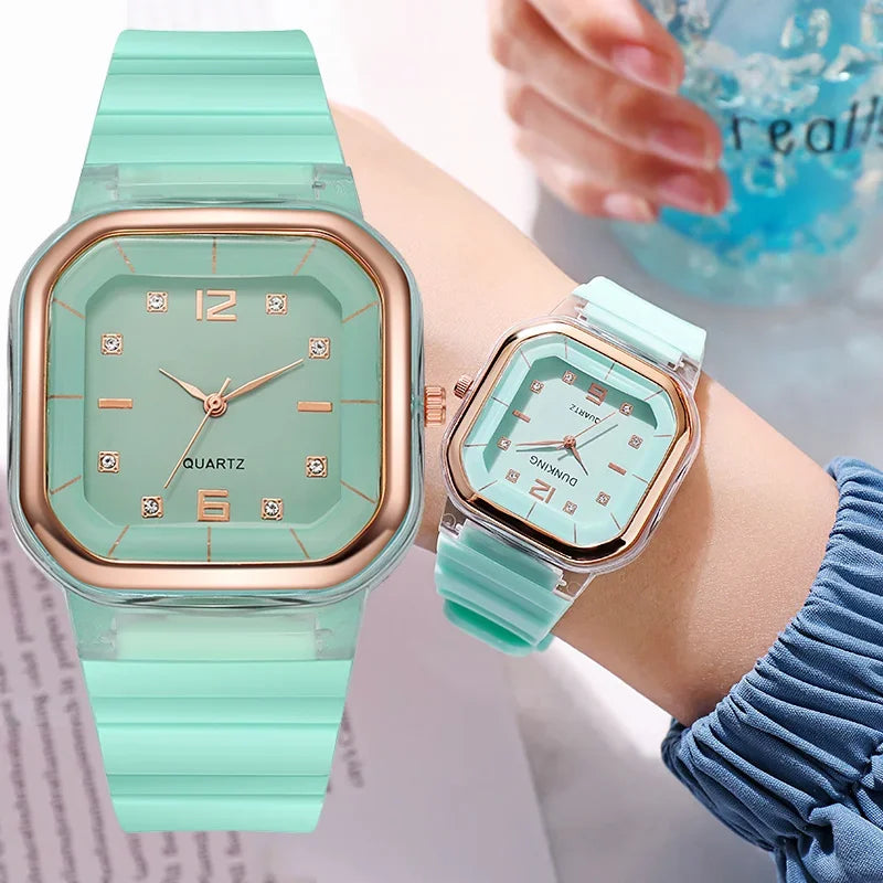 New Hot Square Women Quartz Watch Student Children Silicone Crystal Fashion Wristwatches Gift Reloj Mujer Elegante Dropshipping