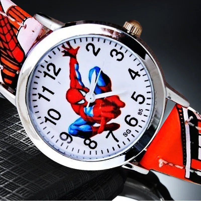 Children Cartoon Watch Spiderman Leather Strap Kids Quartz Watch Best Child Wristwatch Waterproof Men Watches Boy Gift