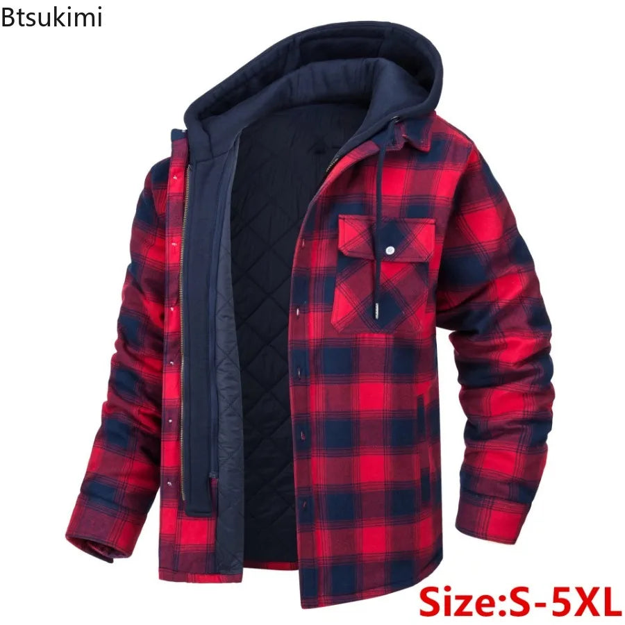 2024 Men's Winter Warm Jacket Coats Clothing Casual Hooded Shirts Jacket Men Thicker Cotton Warm Coats Loose Jacket Coats Male