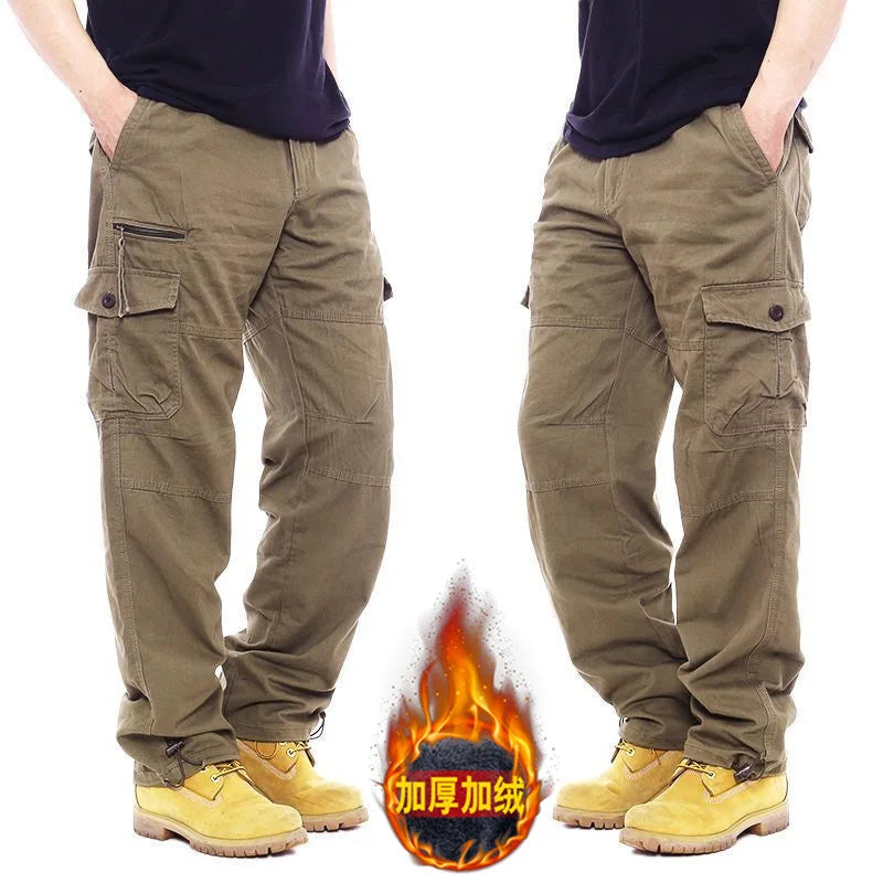 Winter Thicken Fleece Pants Men Casual Cotton Military Tactical Baggy Cargo Pants Double Layer Thermal Warm Straight Trousers