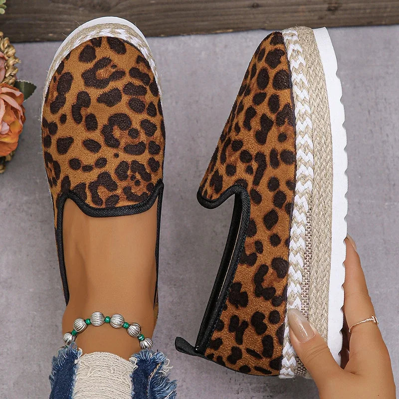 Leopard Shoes Women Platform Loafers 2024 Trend Weave Autumn Suede Casual Shoes Round Toe Flats Sneakers Walking Zapatos Mujer