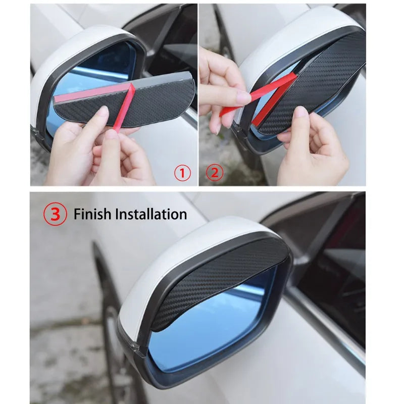 2Pcs Car Rearview Mirror Rain Eyebrow Visor Carbon Fiber Rear View Sun Visor Rainproof Blades Sticker Car Decor  Accessories