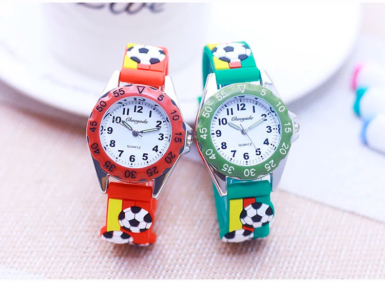 New Children's Boys Gilrs 3D Cool Football Silicone Strap Watches Students 3-12ages Kids Football Match Sports Waterproof Watch