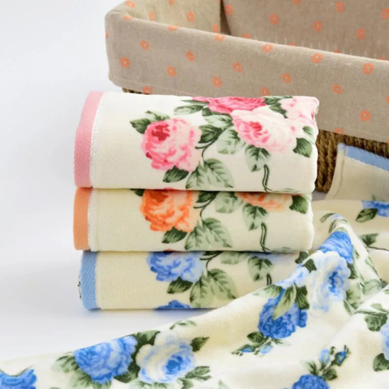 Home Hotel Soft 100% Cotton Face Flower Towel Peony Floral Terry Quick Dry Bathroom Towels Facecloth 34*74cm 1pc