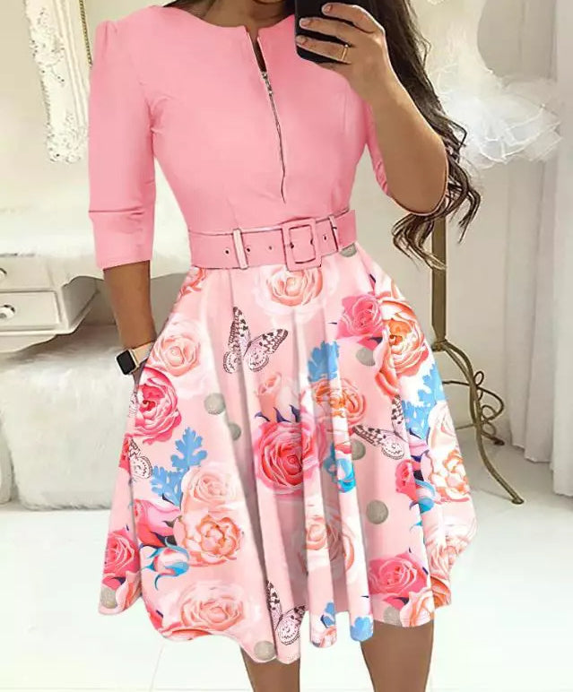 Bodycon Dress Woman Streetwear 2023 Autumn and Winter Elegant Zippered Medium  with Waistband Long Sleeved Printed Dresses Y2k